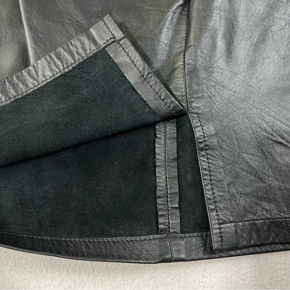 Jacqueline Ferrar Genuine Leather Skirt Women's 14P Black Vintage Slit Lined - Picture 17 of 17